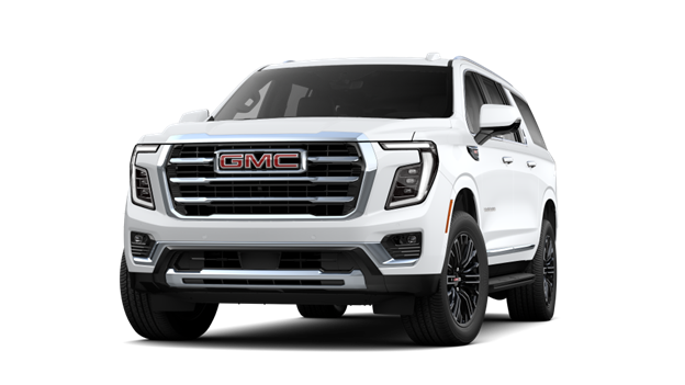 2025 GMC Yukon XL in white appears modern with a bold grille and sleek design, conveying a sense of strength and luxury.
